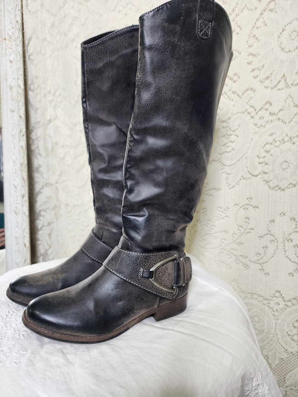 Nicole by Nicole Miller Distressed Black Over-the-Knee Riding Boots